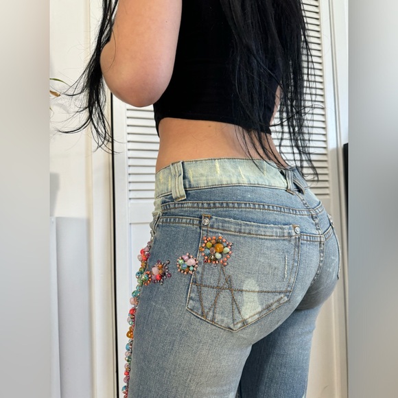 Extremely RARE Vintage Allen B by Allen Schwartz Jewelled Jeans women’s size 30 - Picture 3 of 15